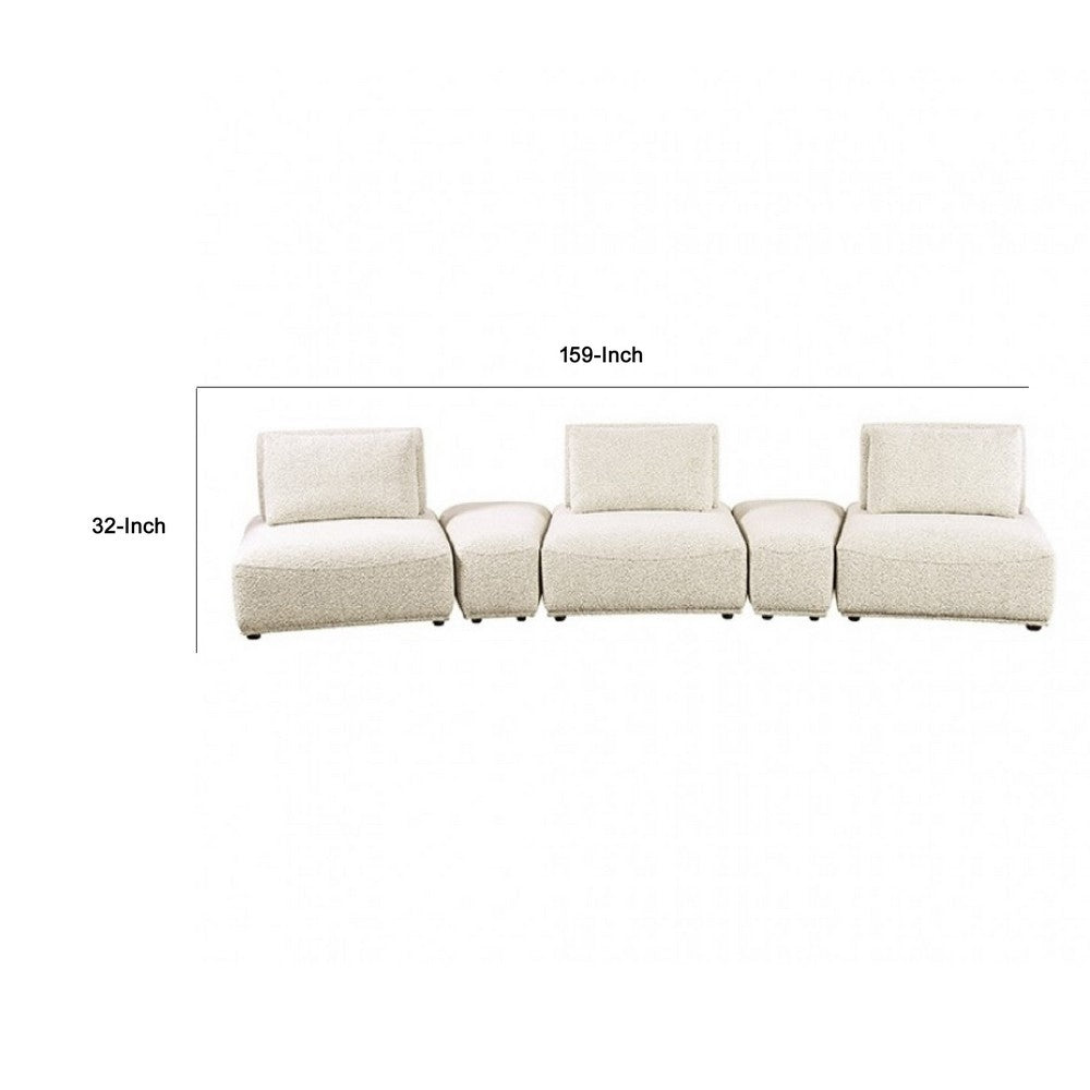 Stavan Modular Curved 3 Seat Sofa, Beige Boucle, Adjustable Seat Depth - BM333657
