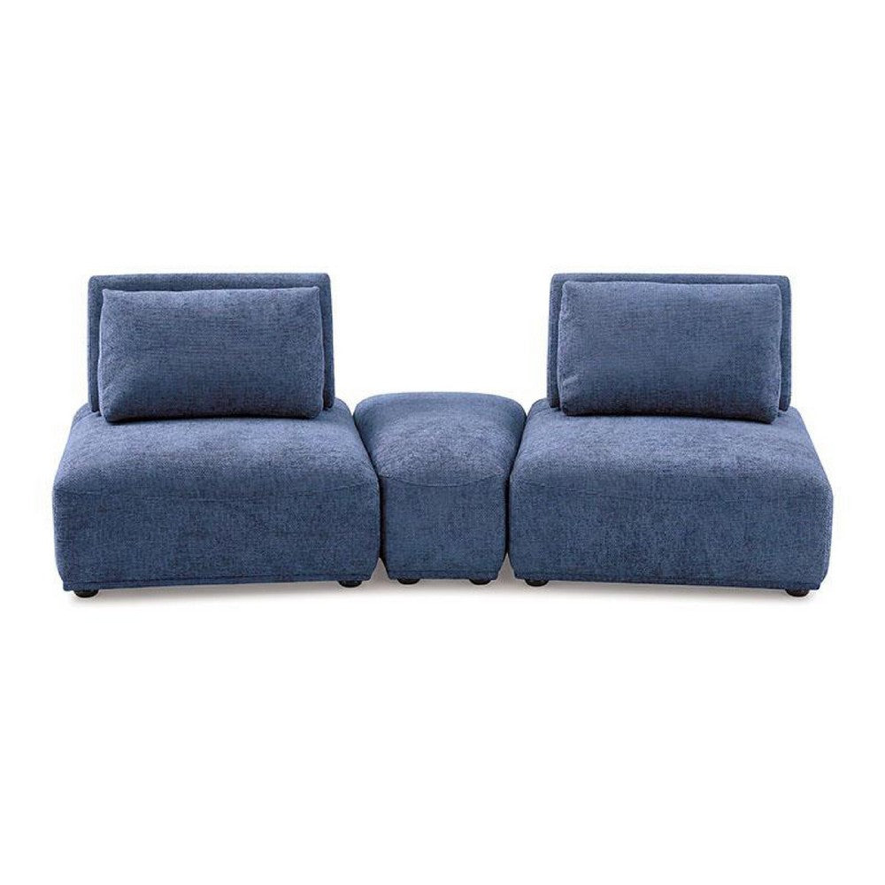 Stavan Modular Curved 2 Seat Sofa Set, Blue Chenille, Adjustable Backs - BM333659