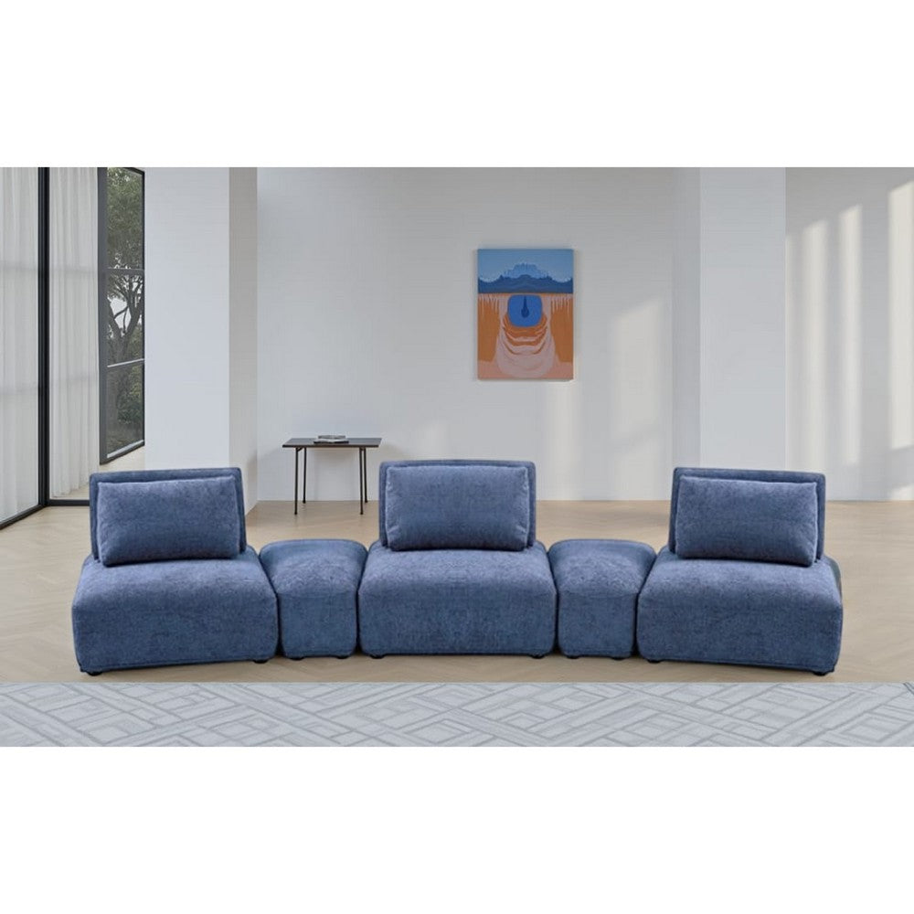Stavan Modular Curved 3 Seat Sofa, Blue Chenille, Adjustable Backs - BM333662