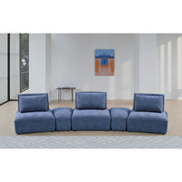 Stavan Modular Curved 3 Seat Sofa, Blue Chenille, Adjustable Backs - BM333662