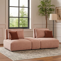 Stavan Modular Curved 2 Seater Sofa, Pink Boucle, Adjustable Back - BM333669