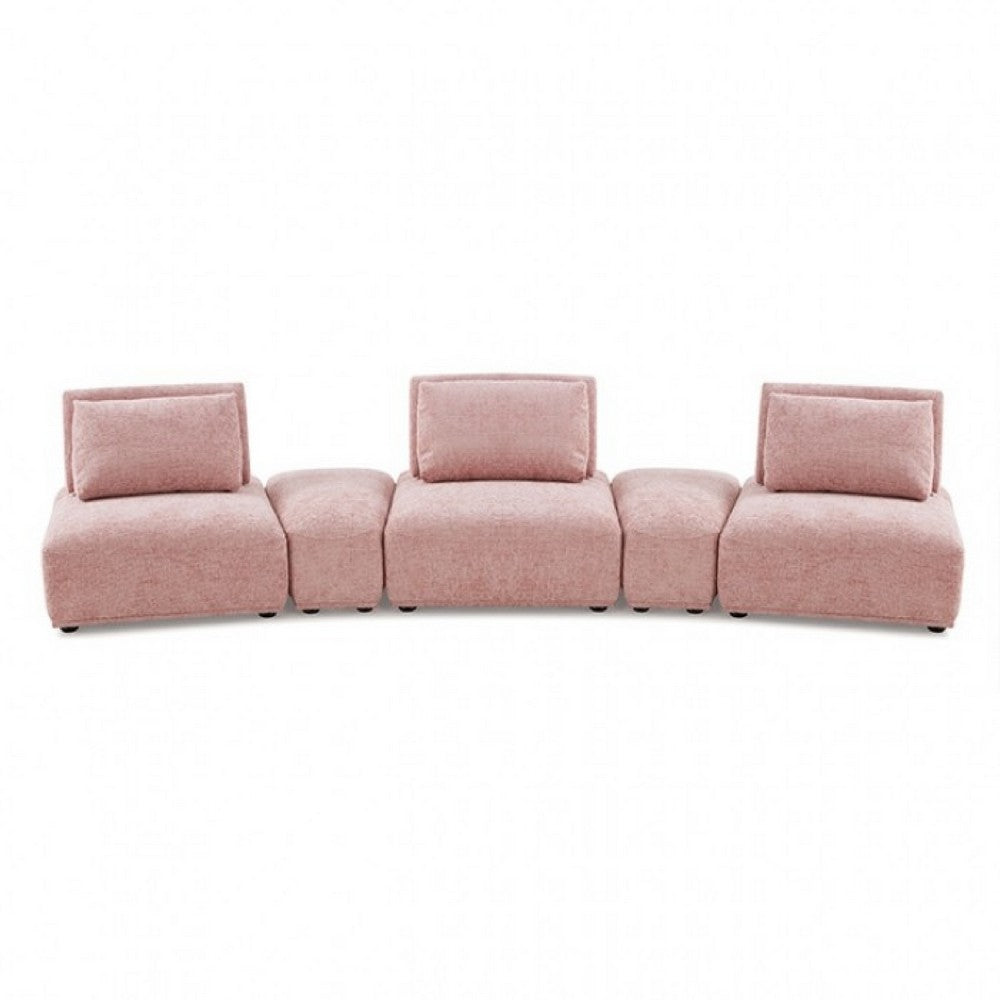 Stavan Modular Curved 3 Seater Sofa, Pink Boucle Adjustable Seat Depth - BM333672