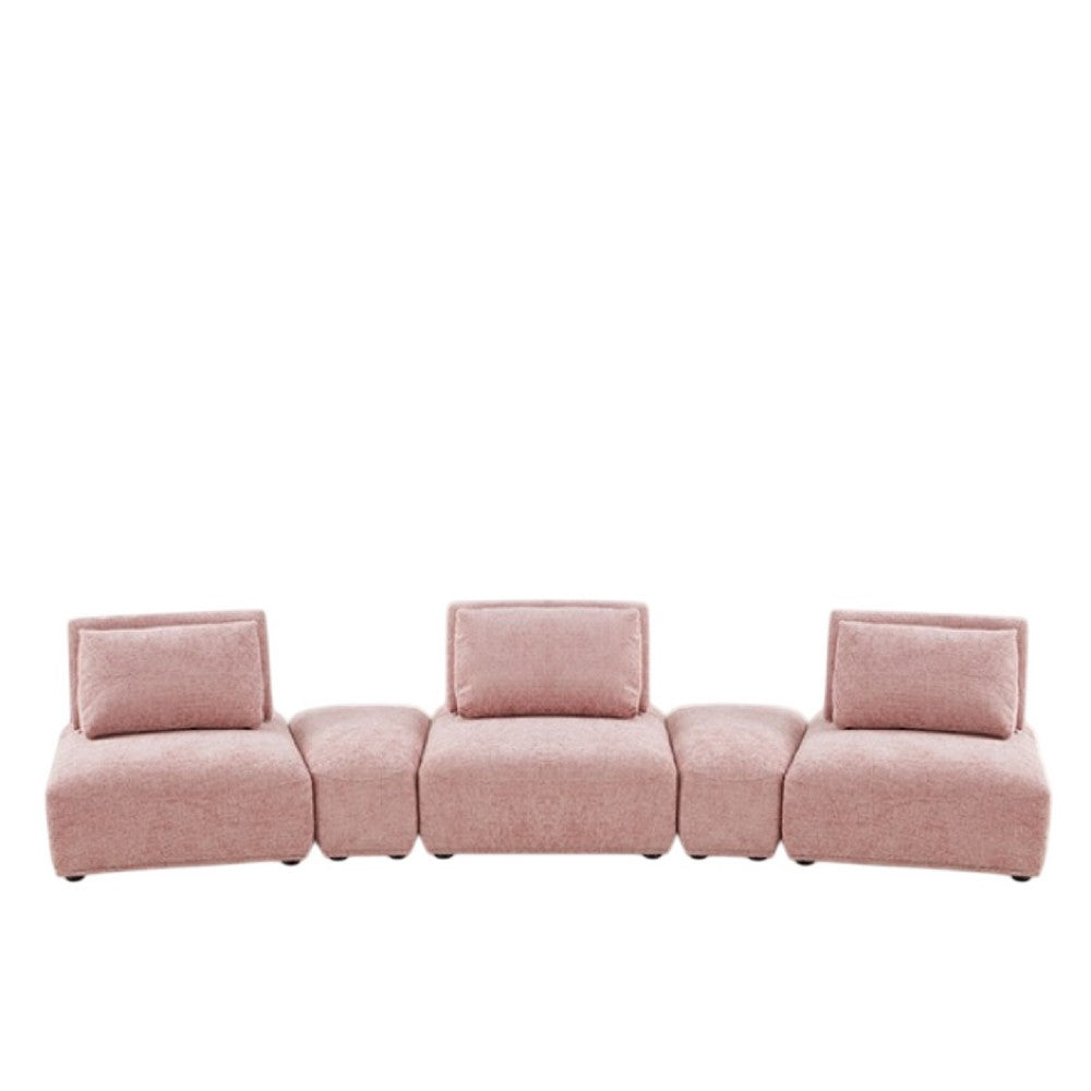 Stavan Modular Curved 3 Seater Sofa, Pink Boucle Adjustable Seat Depth - BM333672