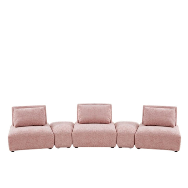 Stavan Modular Curved 3 Seater Sofa, Pink Boucle Adjustable Seat Depth - BM333672