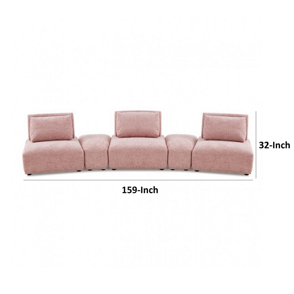 Stavan Modular Curved 3 Seater Sofa, Pink Boucle Adjustable Seat Depth - BM333672