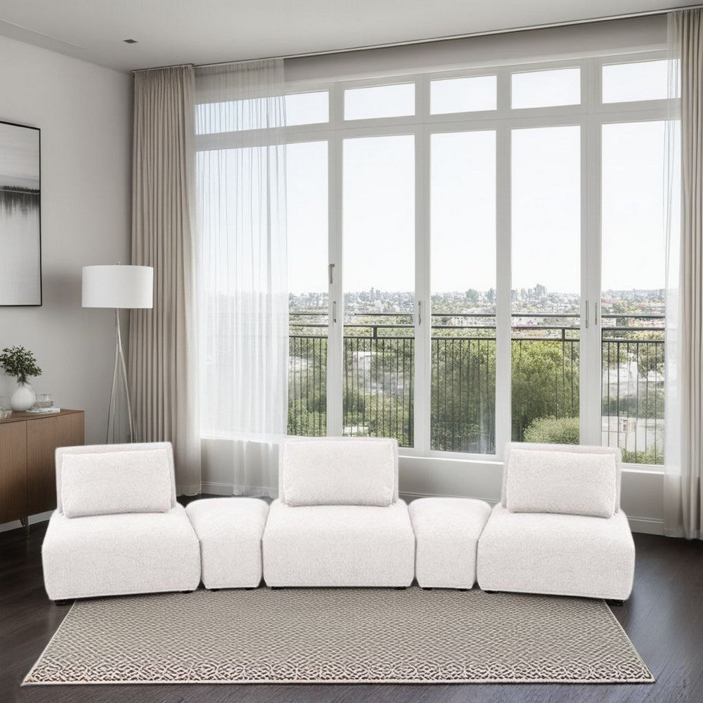 Stavan Modular Curved 3 Seater Sofa, White Boucle, Adjustable Backs - BM333677