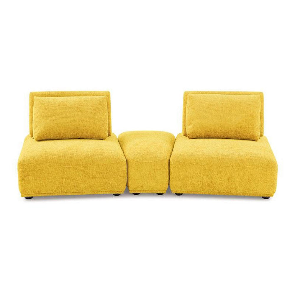 Stavan Modular Curved 2 Seat Sofa, Yellow Chenille, Adjustable Back - BM333679