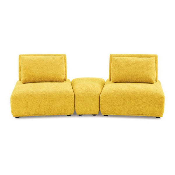 Stavan Modular Curved 2 Seat Sofa, Yellow Chenille, Adjustable Back - BM333679