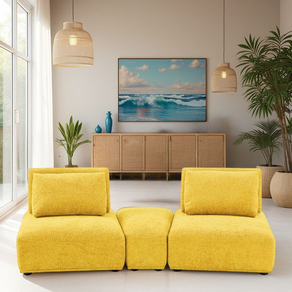 Stavan Modular Curved 2 Seat Sofa, Yellow Chenille, Adjustable Back - BM333679