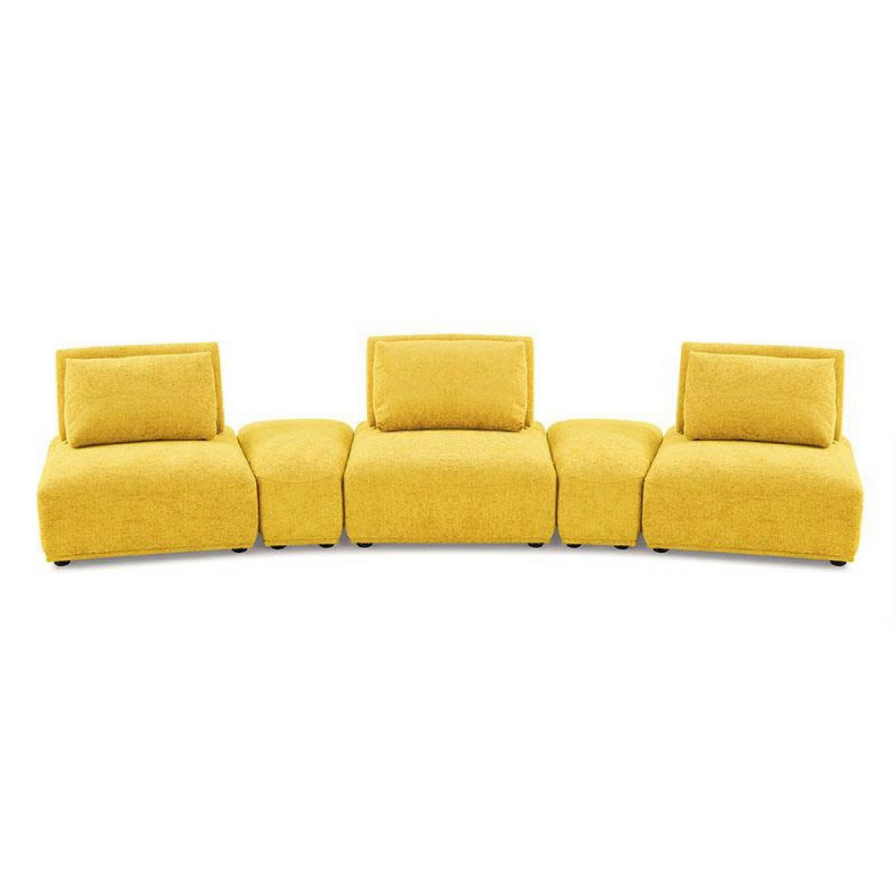 Stavan Modular Curved 3 Seat Sofa Set, Yellow Chenille Adjustable Back - BM333682