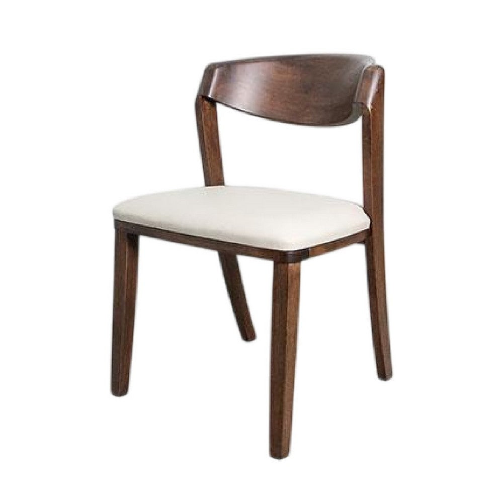 Viki Dining Side Chair Set of 2, Ivory Fabric Seat, Brown Solid Wood -BM333710