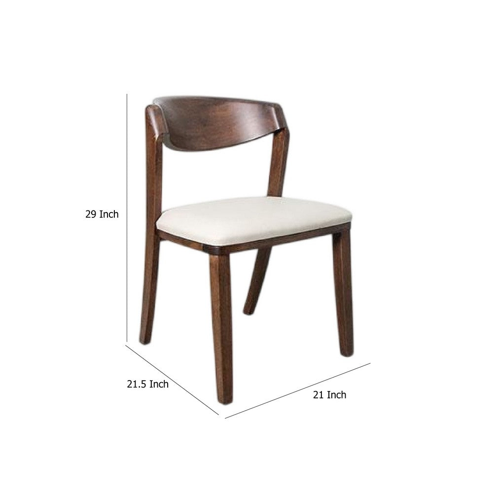 Viki Dining Side Chair Set of 2, Ivory Fabric Seat, Brown Solid Wood -BM333710