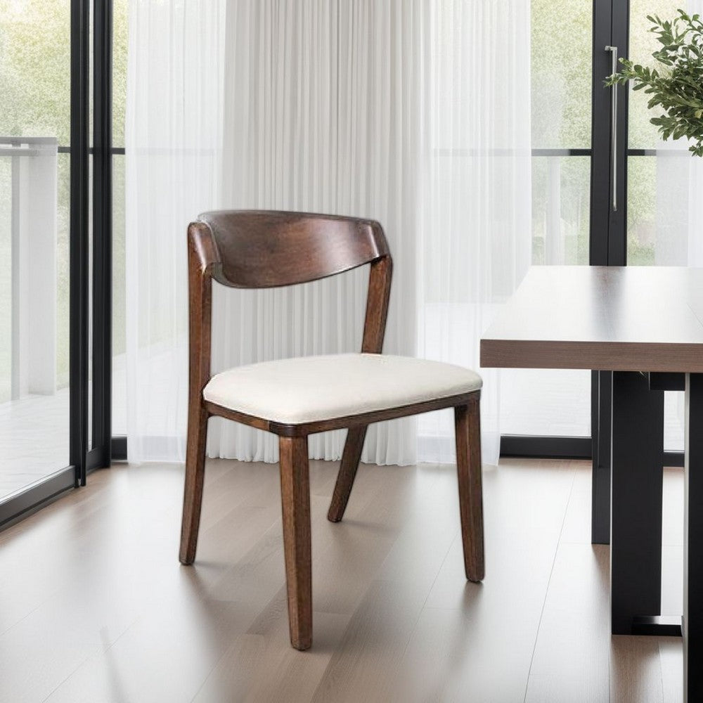 Viki Dining Side Chair Set of 2, Ivory Fabric Seat, Brown Solid Wood -BM333710