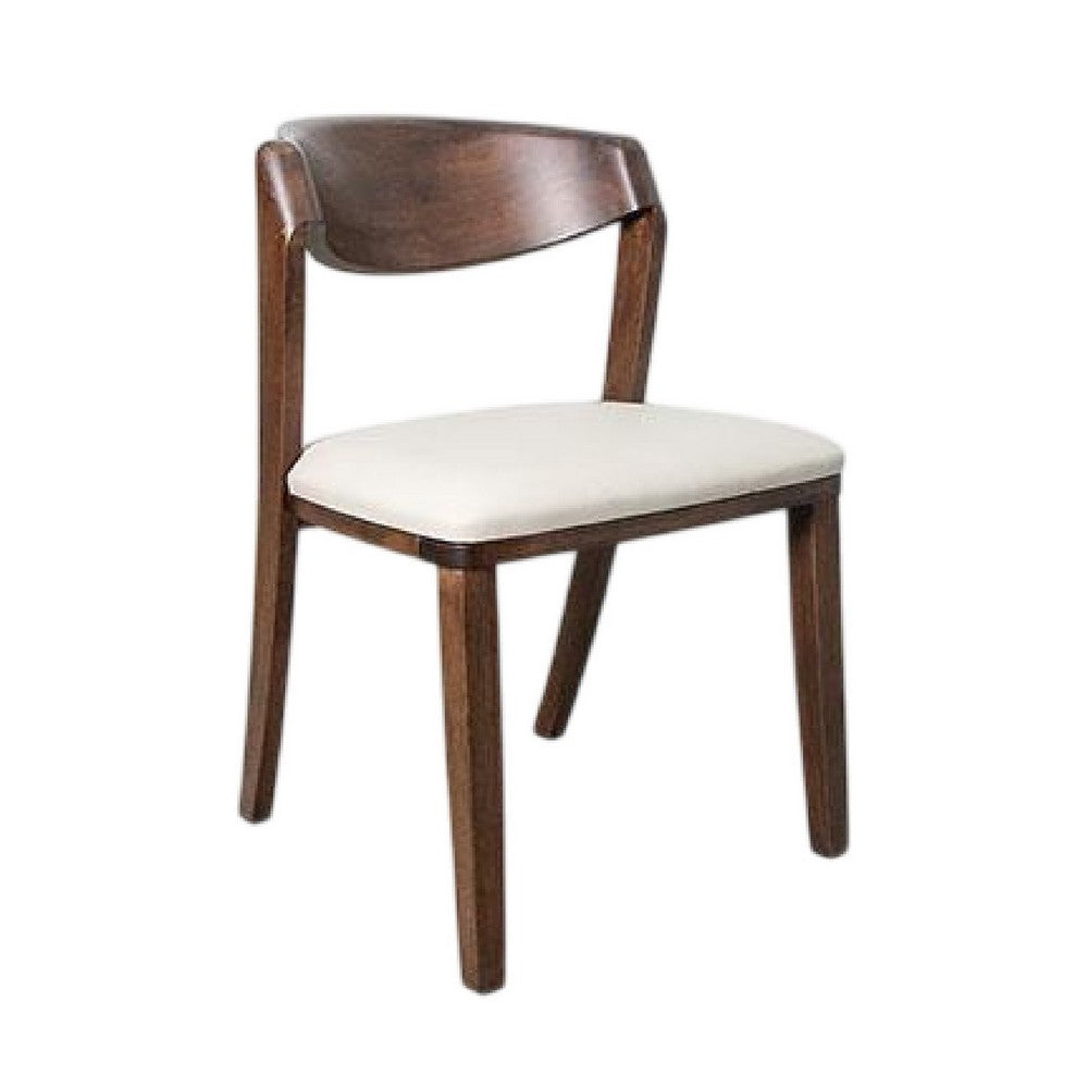 Viki Dining Side Chair Set of 2, Ivory Fabric Seat, Brown Solid Wood -BM333710