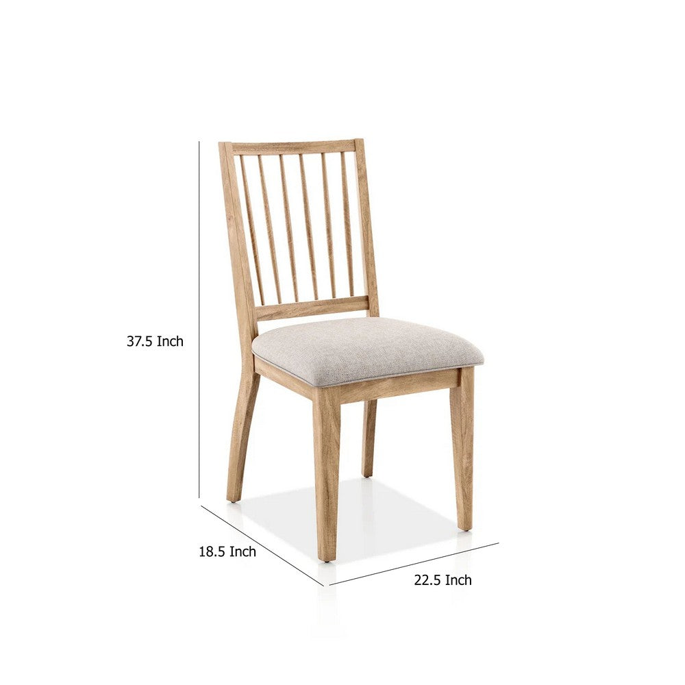 Lucas Dining Side Chair Set of 2, Slatted Back, Natural Brown Wood -BM333725