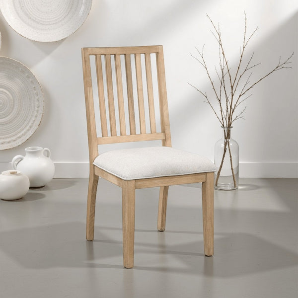 Lucas Dining Side Chair Set of 2, Slatted Back, Natural Brown Wood -BM333725
