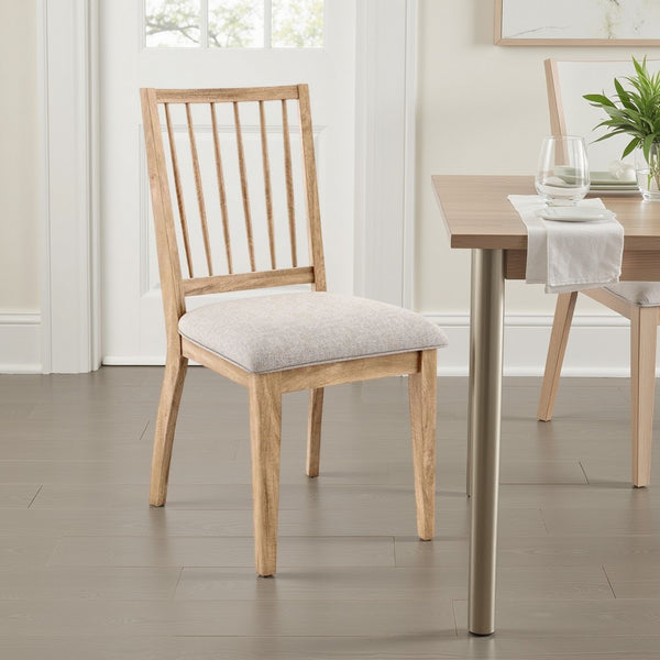 Lucas Dining Side Chair Set of 2, Slatted Back, Natural Brown Wood -BM333725