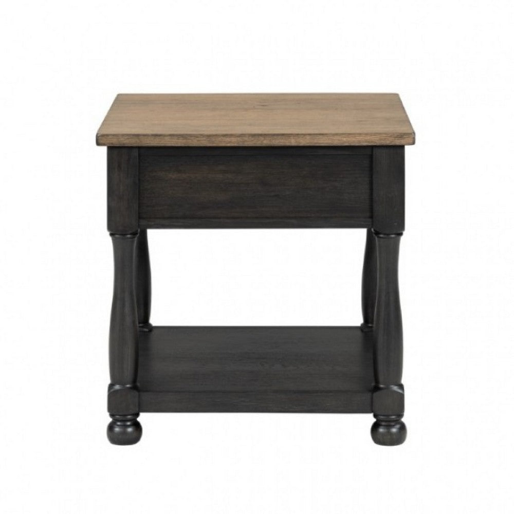 Ginie End Table, 1 Drawer, Black Brown Solid Rubberwood, 24 Inch -BM333750