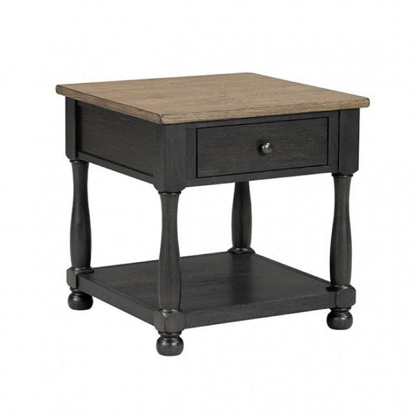 Ginie End Table, 1 Drawer, Black Brown Solid Rubberwood, 24 Inch -BM333750