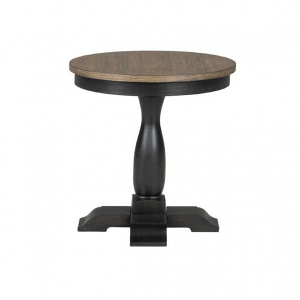 Ginie Round End Table, Rustic Black Brown Solid Rubberwood, 24 Inch -BM333751