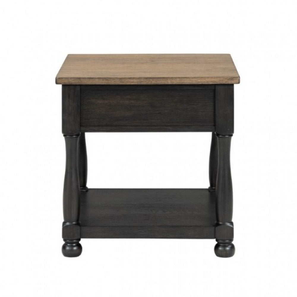 Ginie Chairside End Table, 1 Drawer, Black Brown Solid Wood, 24 Inch -BM333752