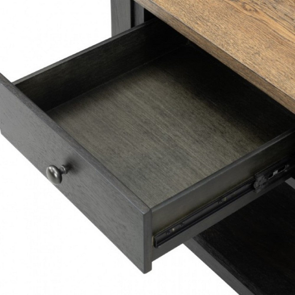 Ginie Chairside End Table, 1 Drawer, Black Brown Solid Wood, 24 Inch -BM333752