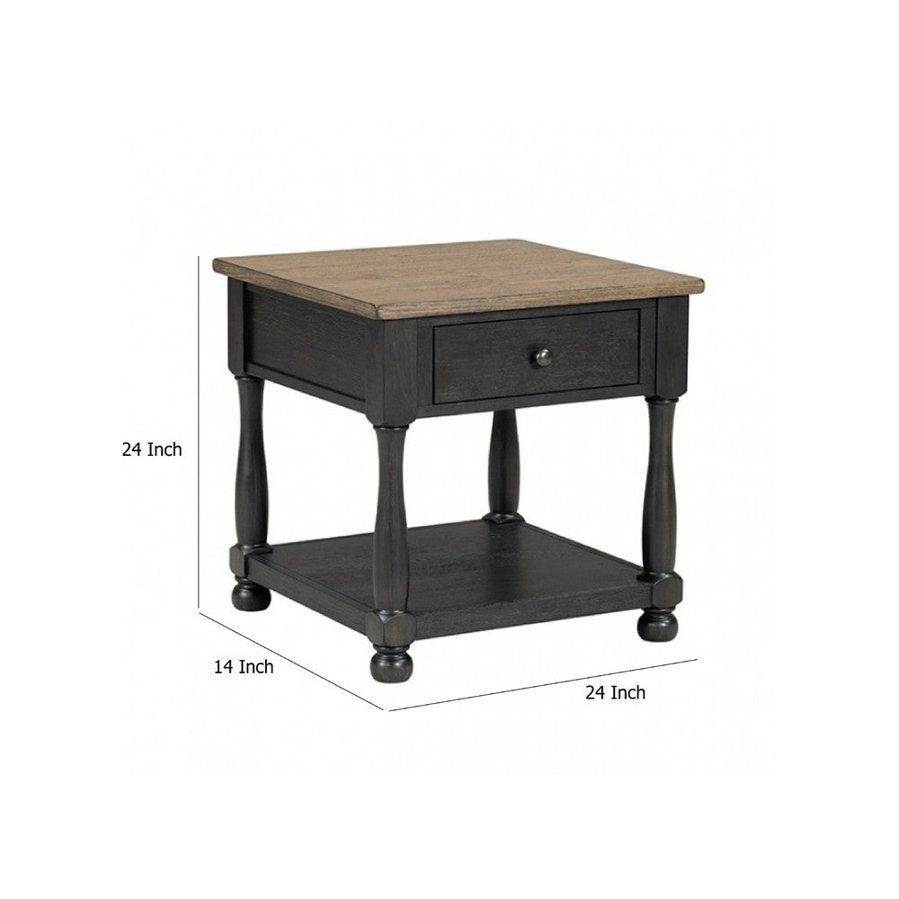 Ginie Chairside End Table, 1 Drawer, Black Brown Solid Wood, 24 Inch -BM333752