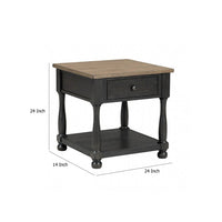 Ginie Chairside End Table, 1 Drawer, Black Brown Solid Wood, 24 Inch -BM333752