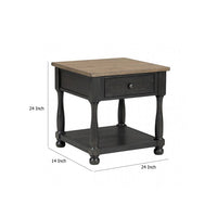 Ginie Chairside End Table, 1 Drawer, Black Brown Solid Wood, 24 Inch -BM333752