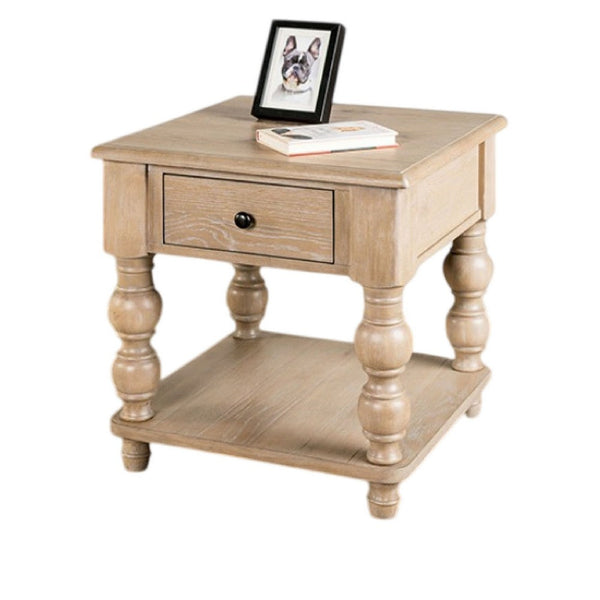 Cherie Square End Table, 1 Drawer, Shelf, Light White Wash, 24 Inch -BM333754