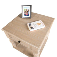 Cherie Square End Table, 1 Drawer, Shelf, Light White Wash, 24 Inch -BM333754
