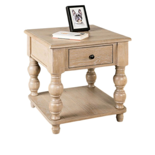 Cherie Square End Table, 1 Drawer, Shelf, Light White Wash, 24 Inch -BM333754