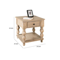 Cherie Square End Table, 1 Drawer, Shelf, Light White Wash, 24 Inch -BM333754