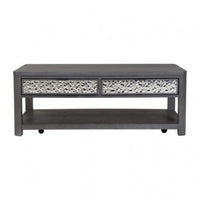 Zoko 48 Inch Coffee Table, Caster Wheels, Drawers, Ash Gray Rubberwood -BM333756
