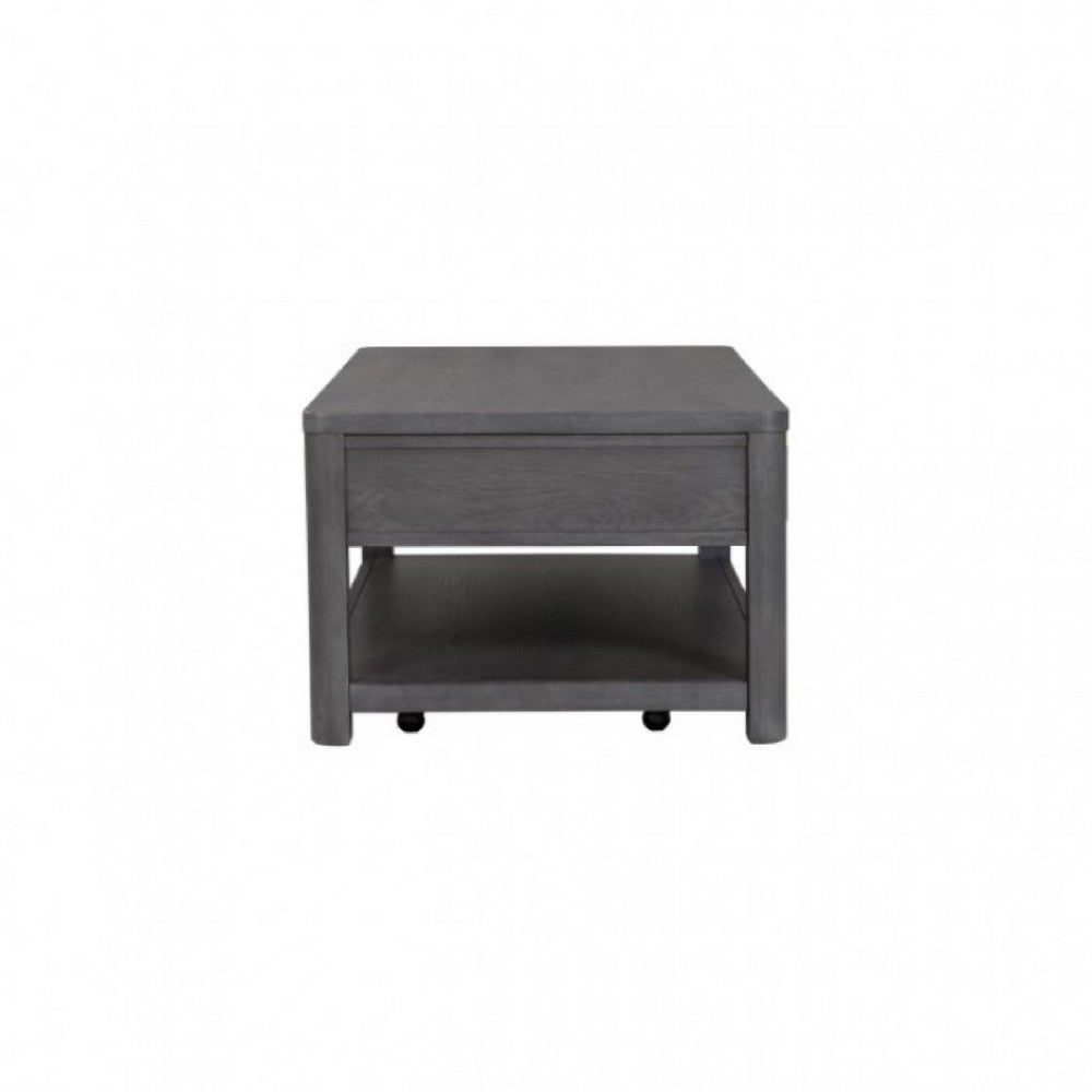 Zoko 48 Inch Coffee Table, Caster Wheels, Drawers, Ash Gray Rubberwood -BM333756