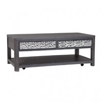 Zoko 48 Inch Coffee Table, Caster Wheels, Drawers, Ash Gray Rubberwood -BM333756