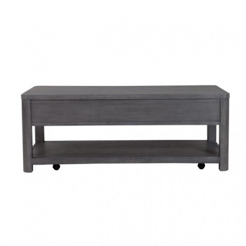 Zoko 48 Inch Coffee Table, Caster Wheels, Drawers, Ash Gray Rubberwood -BM333756