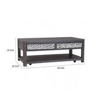Zoko 48 Inch Coffee Table, Caster Wheels, Drawers, Ash Gray Rubberwood -BM333756
