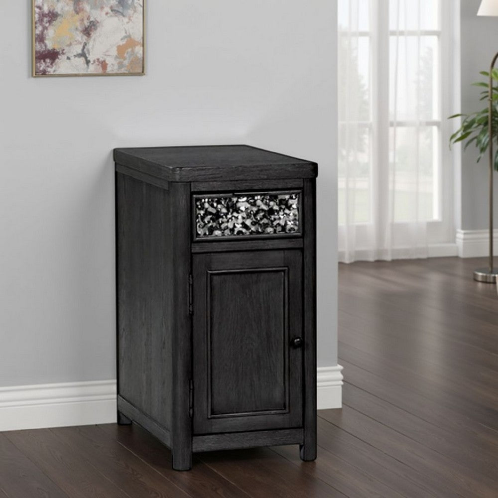 Zoko Chairside End Table, Drawer and USB Ports, Ash Gray Wood, 26 Inch -BM333760