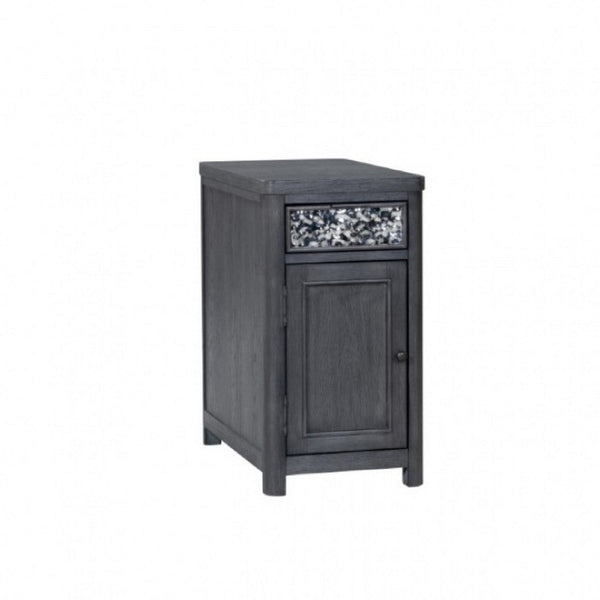 Zoko Chairside End Table, Drawer and USB Ports, Ash Gray Wood, 26 Inch -BM333760