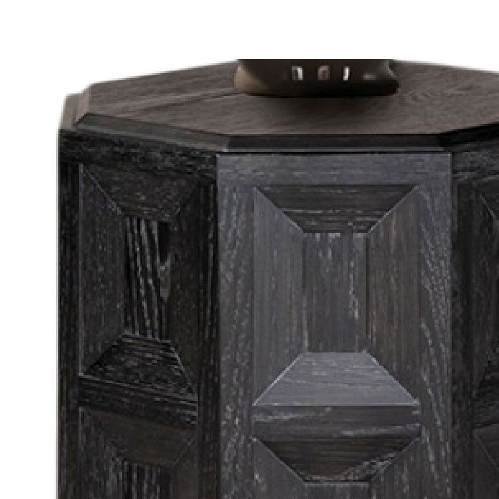 Kizie Accent Side End Table, Black Rubberwood, Rectangular 20 Inch -BM333763