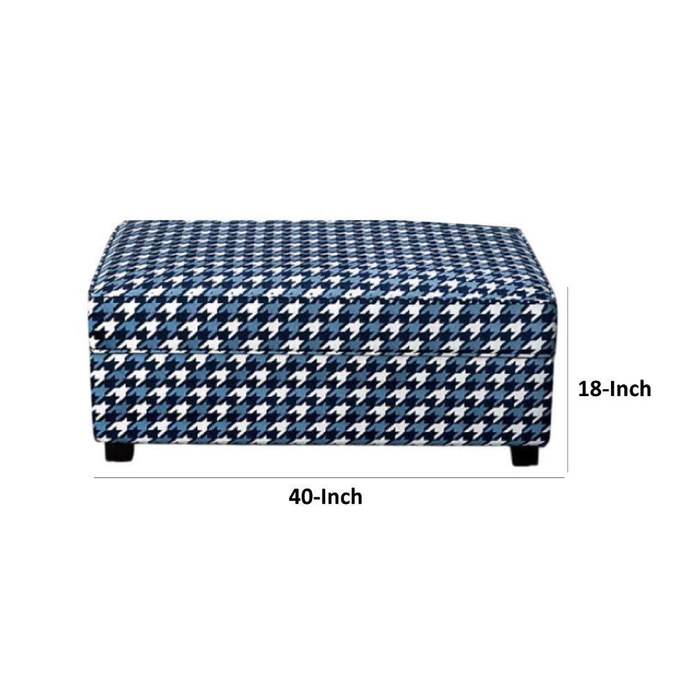 Colin Ottoman, Gray Blue White Houndstooth Polyester, 40in Rectangular -BM333774