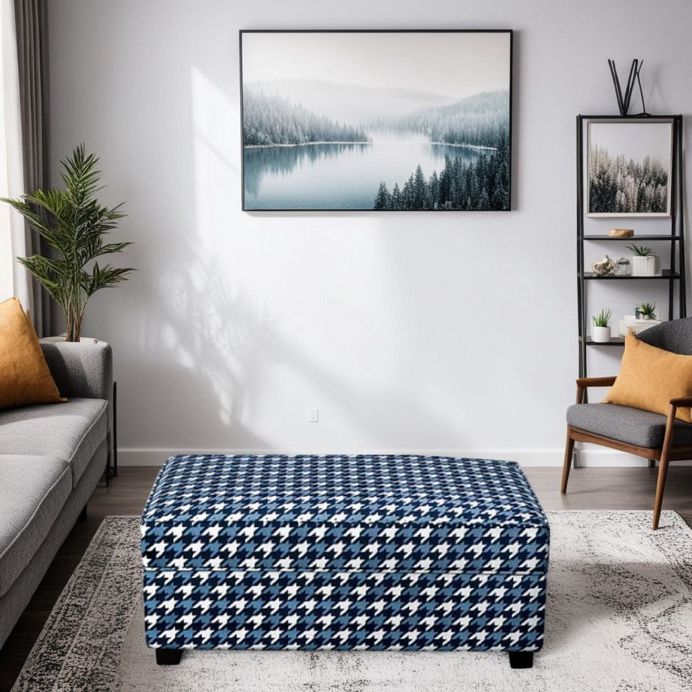 Colin Ottoman, Gray Blue White Houndstooth Polyester, 40in Rectangular -BM333774