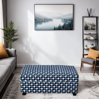 Colin Ottoman, Gray Blue White Houndstooth Polyester, 40in Rectangular -BM333774