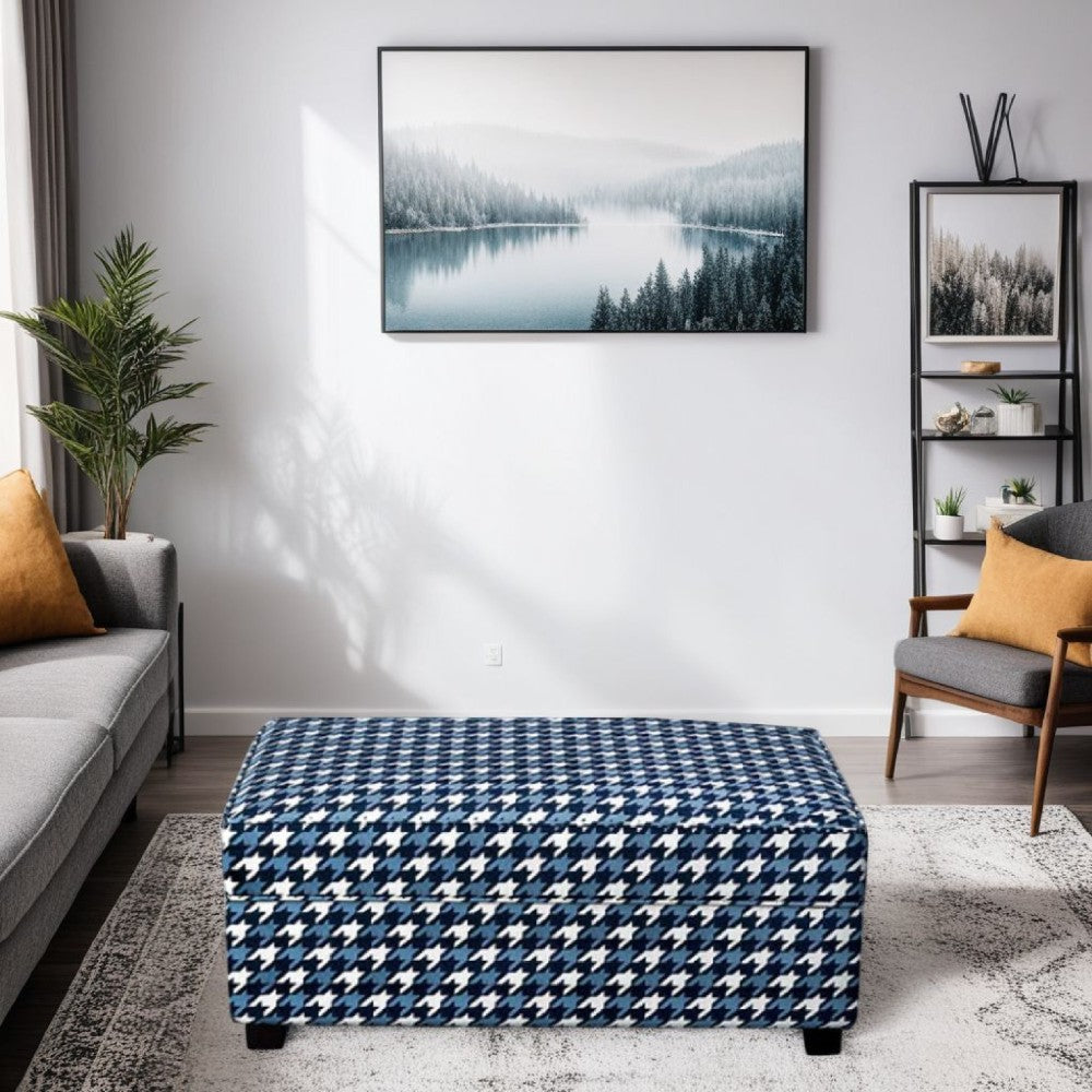 Colin Ottoman, Gray Blue White Houndstooth Polyester, 40in Rectangular -BM333774