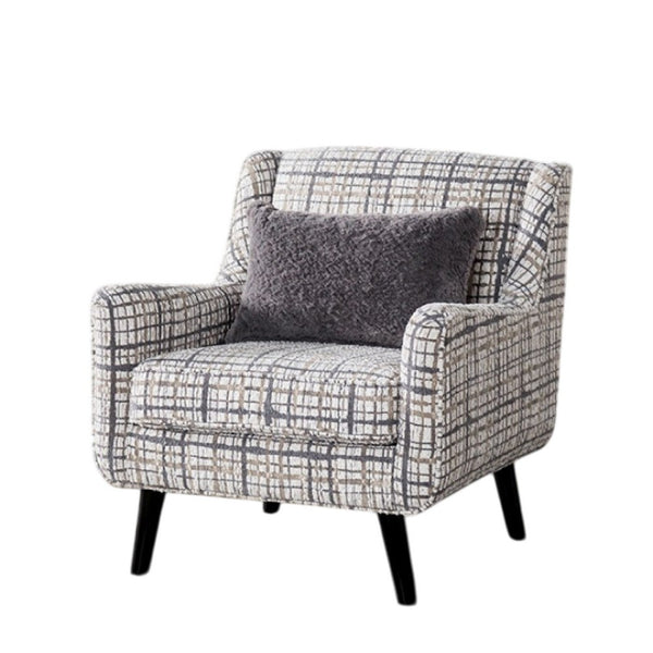 Riana Accent Chair, 1 Accent Pillow, Black and White Plaid, Solid Wood -BM333775