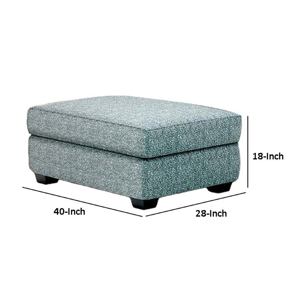 Berrie Ottoman, Teal Blue Polyester Cushioned Top, Black Wood, 40 Inch -BM333777
