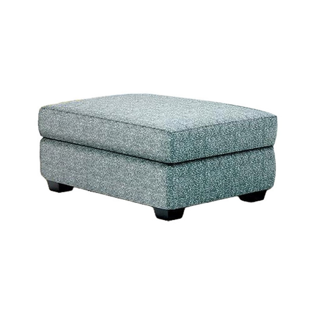 Berrie Ottoman, Teal Blue Polyester Cushioned Top, Black Wood, 40 Inch -BM333777