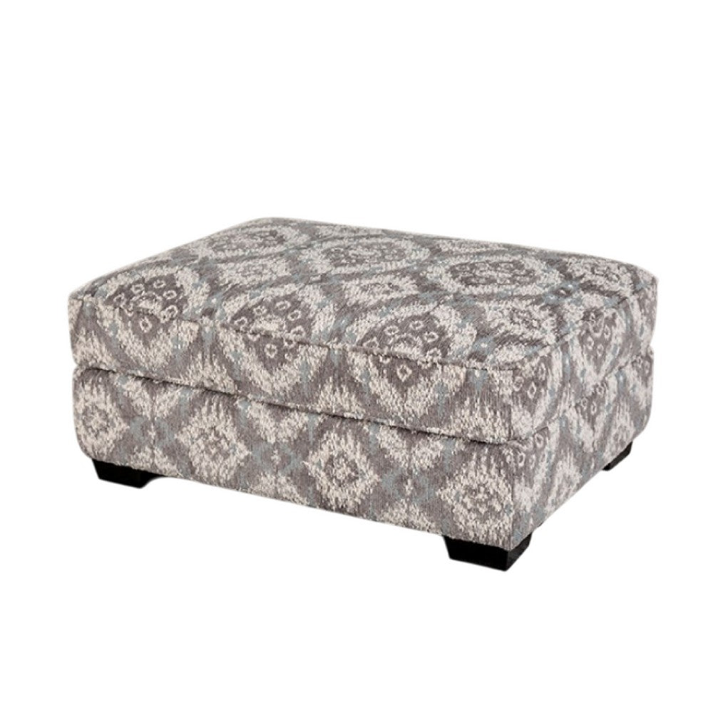 Berrie Ottoman, Geometric Gray White Polyester, Solid Wood, 40 Inch -BM333779