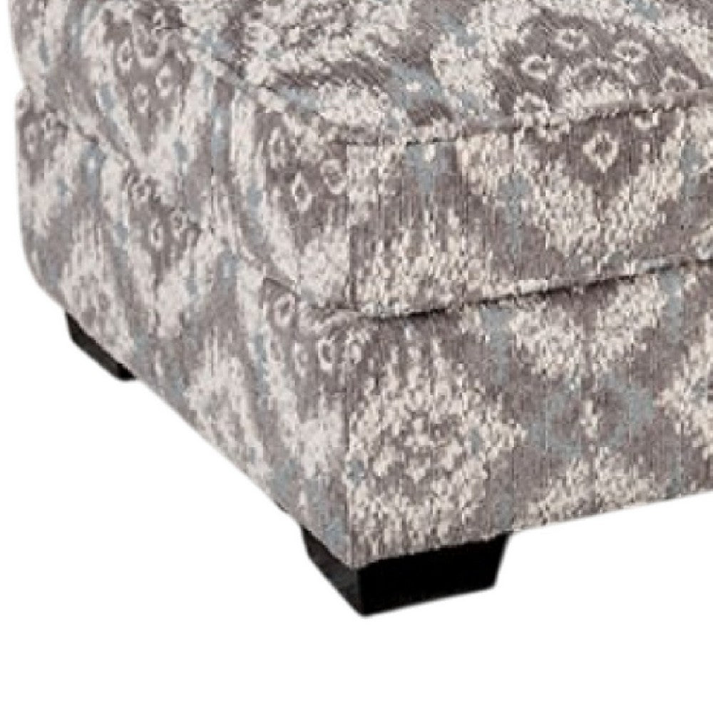Berrie Ottoman, Geometric Gray White Polyester, Solid Wood, 40 Inch -BM333779